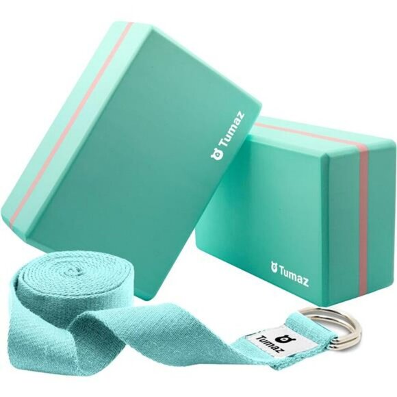 Yoga Blocks and Strap Set High Density Foam Cork Non Slip for Stretch Balance - Picture 1 of 7